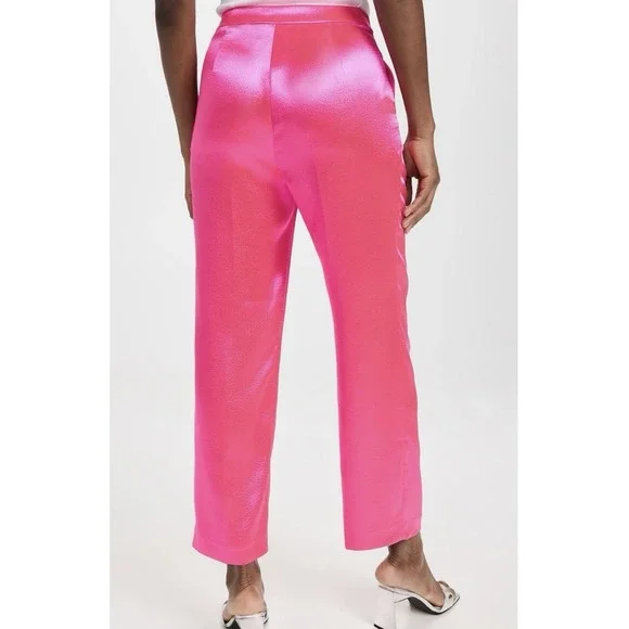NEW Cinq à Sept $365 Ultra Pink Satin Karis Pants Straight Leg Mid Rise Sz 2 XS - Picture 2 of 7